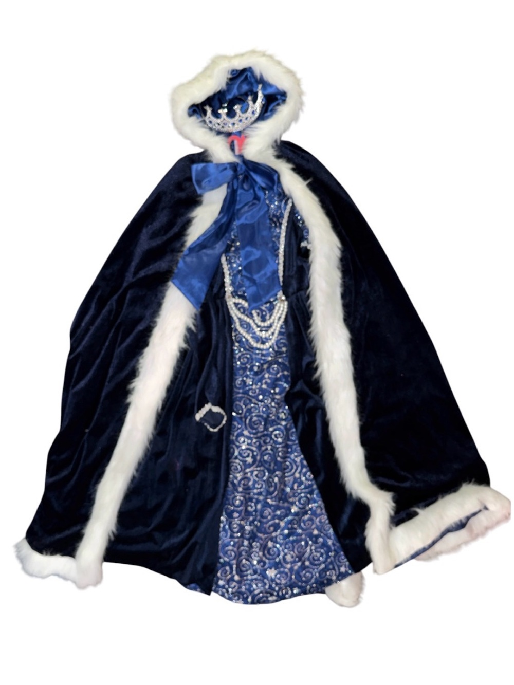 Princess Costume Dress with Blue Velvet Faux-Fur Trim Hooded Coat Size 7-8